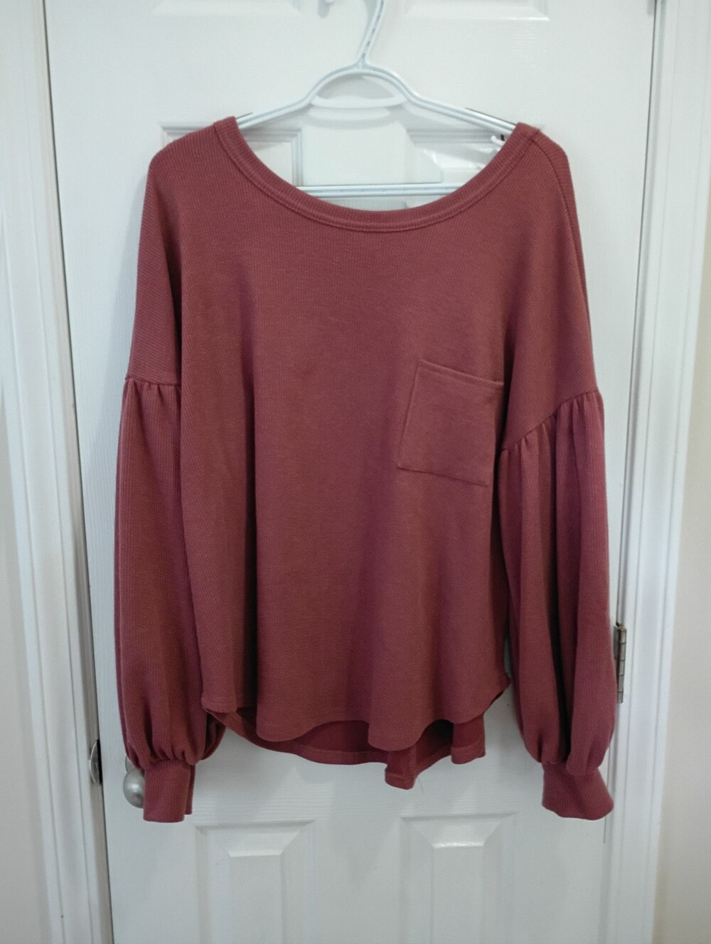 Women's Rose Mauve Balloon Sleeve Pocket Top